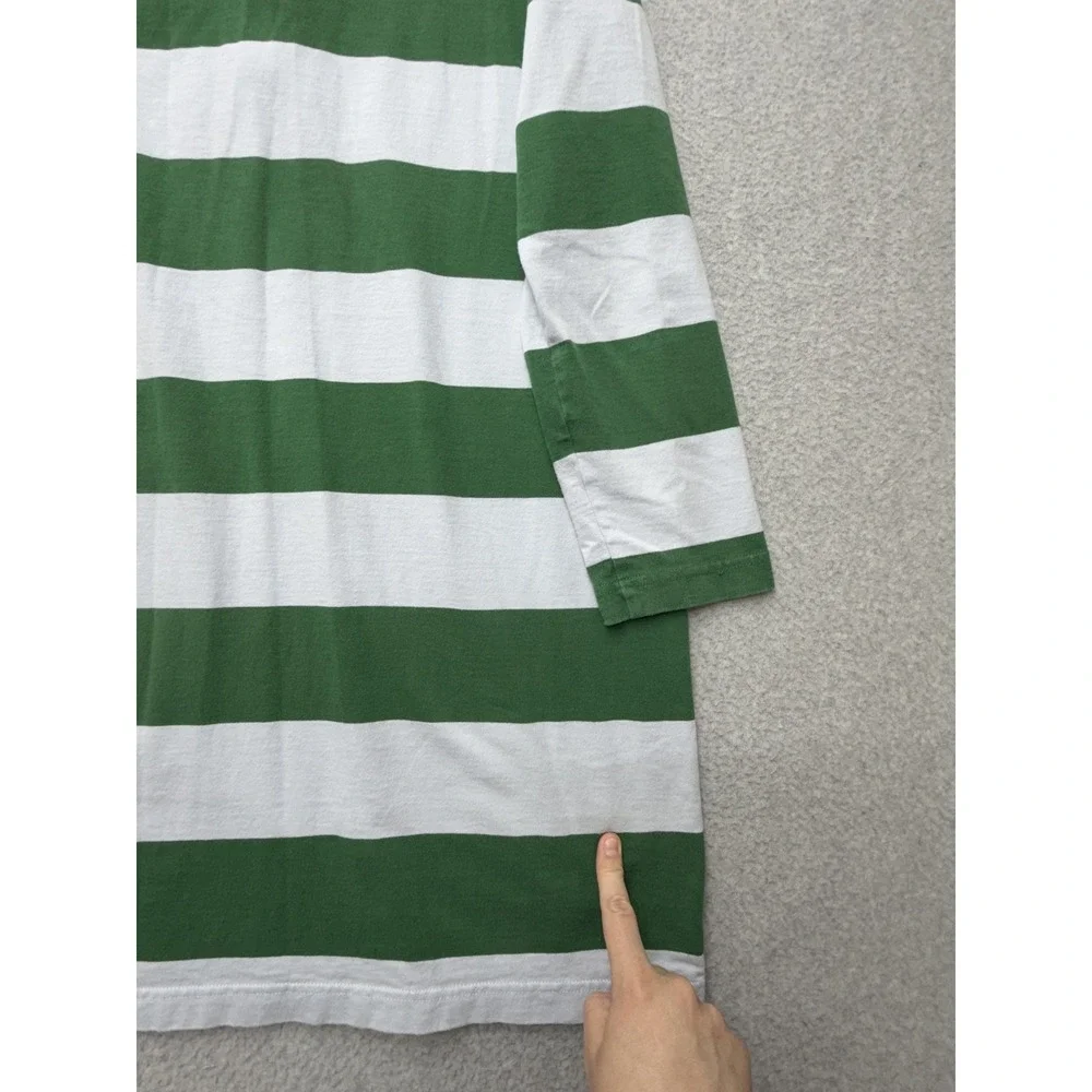 J.Crew Always Rugby Polo Shirt‎ Mens L Green White Stripe Long Sleeve Casual
